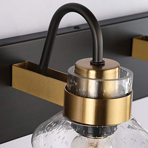 PRESDE 2 Light Bathroom Vanity Fixtures Black and Gold Farmhouse Bathroom Lights Fixture Over Mirror Bath Wall Sconce Lighting - color: Oil Rubbed Bronze（with bubbles）, size: 2-lights