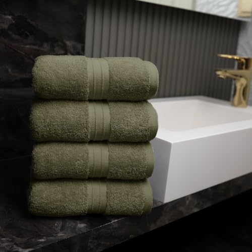 Hand Towels 4 Pack - 100% Cotton & Extra Soft, Large (16"x 28") Thick, Cozy, Extra Soft - Versatile, Perfect as Cotton Hand Towels for Bathroom, Cozy Face Towel, Army Green - color: Army Green