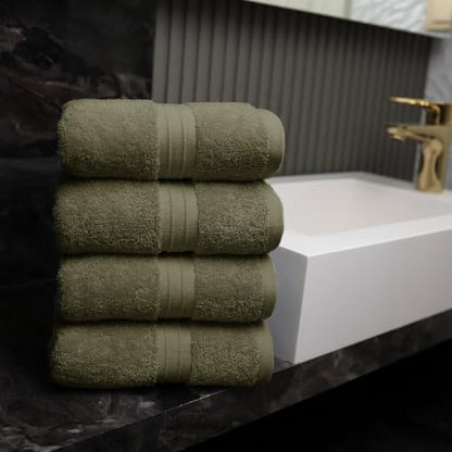 Hand Towels 4 Pack - 100% Cotton & Extra Soft, Large (16"x 28") Thick, Cozy, Extra Soft - Versatile, Perfect as Cotton Hand Towels for Bathroom, Cozy Face Towel, Army Green - color: Army Green