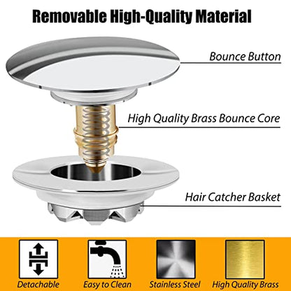 Anlige Bathtub Drain Stopper, Pop Up Tub Stopper and Cover, Bottom with Hair Catcher, Universal for 1.45 to 1.8 in Drain, Replaces Old Drain Plug, Chrome Silver - color: Chrome Silver