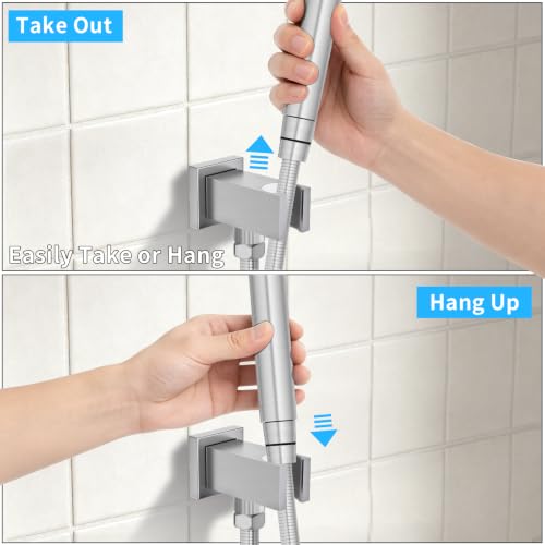 Bathroom Brass Square Wall Mount Handheld Shower Head Holder Water Supply Elbows with On/Off Flow Control Bracket, Brushed Nickel - color: Brushed Nickel