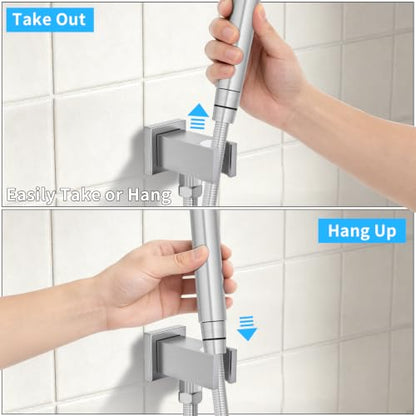 Bathroom Brass Square Wall Mount Handheld Shower Head Holder Water Supply Elbows with On/Off Flow Control Bracket, Brushed Nickel - color: Brushed Nickel