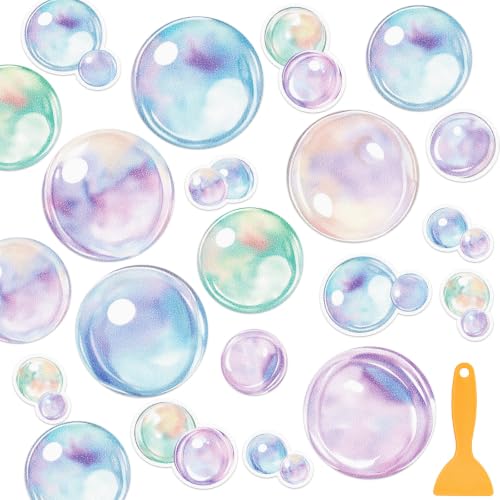 Fullhawl 30 Pcs Pastel Bubble Non Slip Bathtub Stickers Pastel Bubble Anti Slip Shower Stickers Shower Floor Nonslip Sticker Applique Adhesive Decals Treads with Scraper for Bathtub Bathroom Floor - style: Pastel Bubble