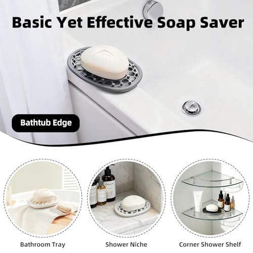 2 Pack Soap Dish for Shower, Non-Slip Silicone Bar Soap Holder with Efficient Drainage Holes for Bathroom Sink, Self Draining Soaps Saver Pad for Shower Niche, Shelf (Gray- 2Pcs) - color: Gray- 2pcs