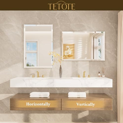 TETOTE 24" x 36" Rectangle Tempered Mirror with Frameless Beveled Edge for Vanity and Bathroom - size: 36"L x 24"W