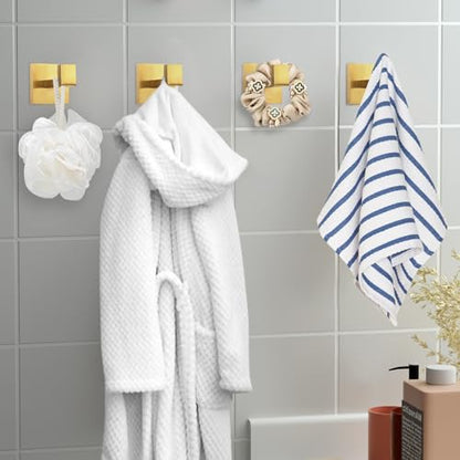IBosins 4-Pack Towel Hooks Hand Towel Holder Bathroom Robe Hanger Coat Hook | Gold Square Bath Towel Hook Wall Mount Heavy Duty Stainless Steel Hat Hook for Living Room Bedroom Kitchen Closet - color: Gold
