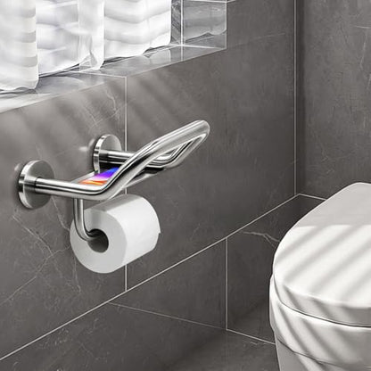 Grab Bar Toilet Paper Holder Combo, 3-in-1 Bathroom Grab Bar with Paper Holder and Phone Shelf, 304 Stainless Steel Safety Bars, Toilet Paper Assist Bars, Toilet Grab Bar for Seniors, Wall Mount - size: 8.9 inch wide upgrade