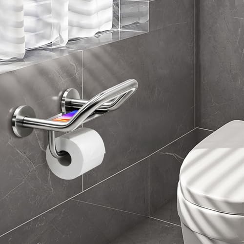 Grab Bar Toilet Paper Holder Combo, 3-in-1 Bathroom Grab Bar with Paper Holder and Phone Shelf, 304 Stainless Steel Safety Bars, Toilet Paper Assist Bars, Toilet Grab Bar for Seniors, Wall Mount - size: 8.9 inch wide upgrade
