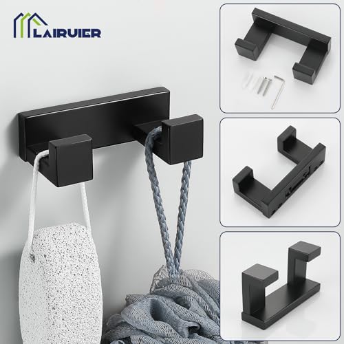 Lairuier Matte Black Bathroom Hardware Accessories, 4PCS Towel Bar Set | Including Towel Bar, Towel Holder, Toilet Paper Holder, Towel Hook, SUS304 Stainless Steel Bathroom Towel Holder Hardware Set - color: Matte Black, size: Set B