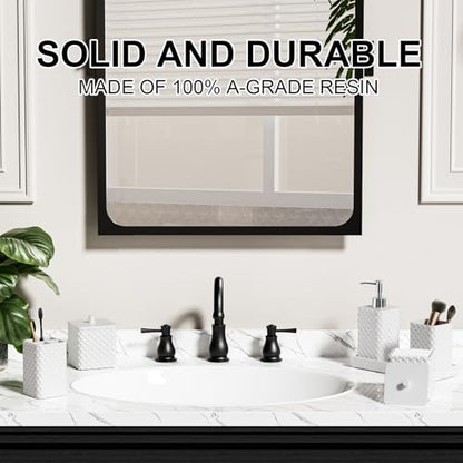 Bathroom Accessories Set Resin 6PCS, Square Toothbrush Holders Set Complete with Soap Dispenser, Vanity Tray, Tumbler, Cups and Cotton Swab Jars (White Diamond, Resin Bath 6 PCS) - color: White Diamond
