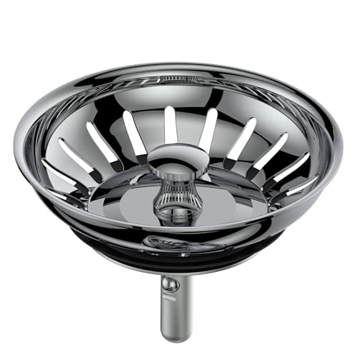 KANARY Stainless Steel Sink Strainer with Rubber Stopper(Single, Stainless Steel) - color: Chrome, size: Twin