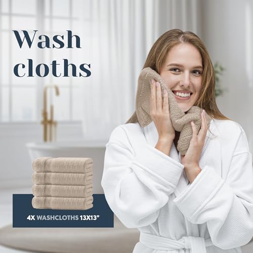 White Classic Luxury Bath Towel Set of 8 Pieces - 100% Turkish Cotton Highly Absorbent Towels for Bathroom, 2 Luxury Bath Towels 700GSM, 2 Hand Towels, 4 Washcloths, Taupe - color: 10: Taupe