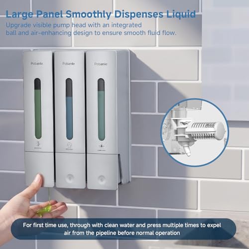 Shampoo and Conditioner Dispenser - Shower Soap Dispenser Wall Mounted No Drill - Shampoo Conditioner Body Wash Dispenser 3 Chamber - Easy Install for Bathroom Hotel Silver 1200ml - color: Silver 3
