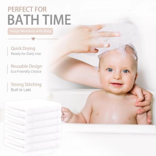 Baby Washcloths 10 Pack Rayon from Bamboo Ultra Soft Absorbent Terry Wash Cloth 10" x 10" Bath Towels for Face Burp Wipes Reusable Lightweight Newborn Essentials Shower Gift Set - color: White