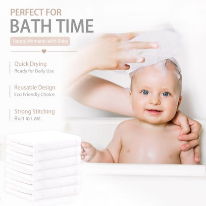 Baby Washcloths 10 Pack Rayon from Bamboo Ultra Soft Absorbent Terry Wash Cloth 10" x 10" Bath Towels for Face Burp Wipes Reusable Lightweight Newborn Essentials Shower Gift Set - color: White