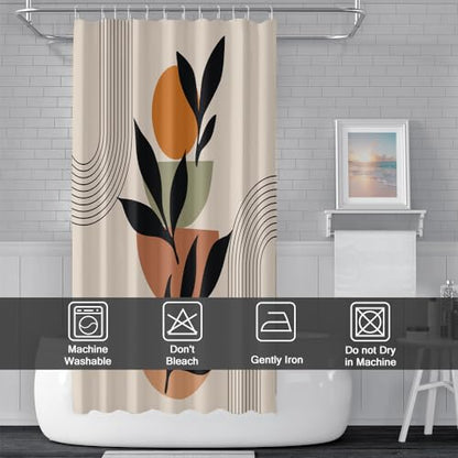 Boho Beige Stall Shower Curtain with Hooks 48x72 Inch | Waterproof Abstract Black Arch Leaves Small Bathroom Curtain for Shower Stall, Machine Washable - color: Abstract 038, size: 48"W x 72"L (Pack of 1)