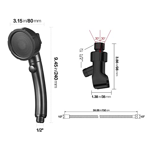KAIYING High Pressure Handheld Shower Head with ON/OFF Pause Switch, 3 Spray Modes Shower Wand with Shut Off Button, Removable Camper Shower Head with Hose and Adjustable Angle Bracket (Black) | 3 Spray Modes Shower Wand with Shut Off Button, Camper & RV