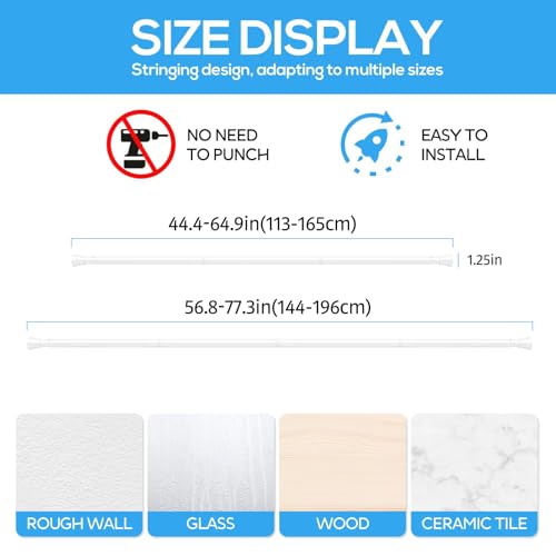 2 Pack Spring Tension Rod, Adjustable 45-77 Inch No Drill, White | 7/8 Inch Diameter Spring Loaded Extendable Tension Curtain Rod, Fits Windows Kitchen Doorway Closet Cupboard - color: White, size: 45-77IN-2P