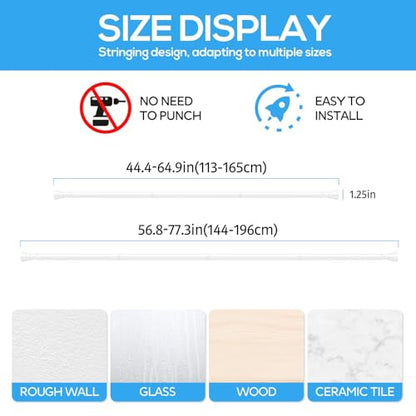 2 Pack Spring Tension Rod, Adjustable 45-77 Inch No Drill, White | 7/8 Inch Diameter Spring Loaded Extendable Tension Curtain Rod, Fits Windows Kitchen Doorway Closet Cupboard - color: White, size: 45-77IN-2P