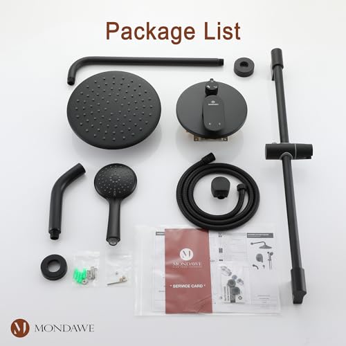 MONDAWE 9 Inch Wall Mounted Shower Faucet Set with Tub Spout in Matte Black, Rainfall Shower Head with 3-Setting Handheld Spray Shower Combo, High Pressure Shower System with Solid Brass Valve - color: Matte Black, style: 9 IN - With Tub Spout