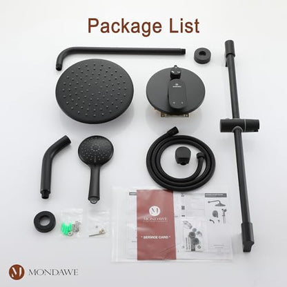 MONDAWE 9 Inch Wall Mounted Shower Faucet Set with Tub Spout in Matte Black, Rainfall Shower Head with 3-Setting Handheld Spray Shower Combo, High Pressure Shower System with Solid Brass Valve - color: Matte Black, style: 9 IN - With Tub Spout