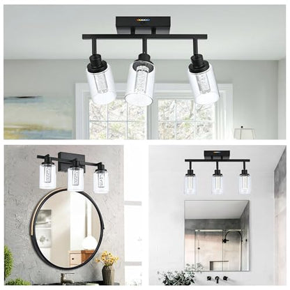 MELUCEE 3 Lights LED Track Lighting Kit Ceiling, 5-Color Temperature | Bathroom Vanity Light Fixtures Wall Mounted Lamp Black Finished with Flexibly Rotatable Light Heads, Built-In LED Chips - color: Black, size: 3 Lights