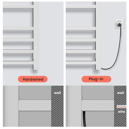 Towel Warmer,304 Stainless Steel Compact Towel Warmer Rack for Bathroom -10 Bars Wall Mounted Towel Heater with Intelligent Touch Screen Timer, Hard Wired/Plug-in, (Compact Design)