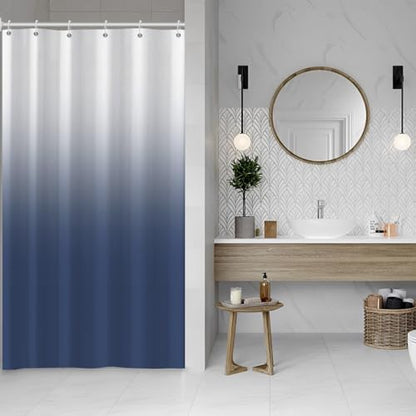 Ombre Navy Blue Stall RV Shower Curtain with Hooks 36x72inches | Machine Washable Waterproof, Modern Solid Boho Gradient, Bathroom Dorm Hotel Room Divider, Easy to Install, Window Curtain - color: Navy Blue, size: 36"W x 72"L (Pack of 1)