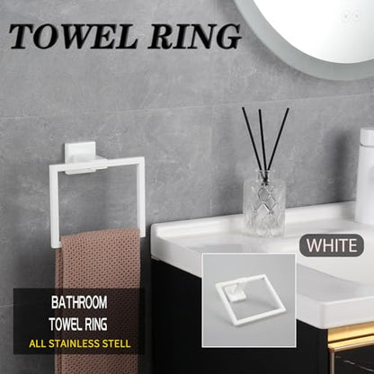 GERZWY SUS 304 Stainless Steel Towel Ring for Bath Kitchen Garage Bathroom Hardware Hand Towel Holder Wall Mounted, White - color: White