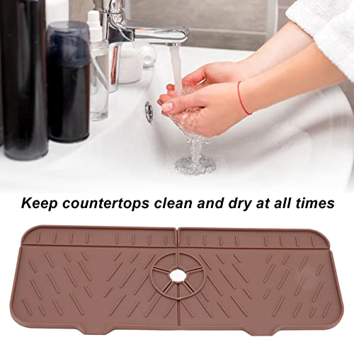 OUKENS Sponge Holder, Brown Silicone Washable Countertop Water Absorbent Faucet Mat for Kitchen Sink, Bathroom, RV, Reusable Splash Guard & Drip Catcher Tray