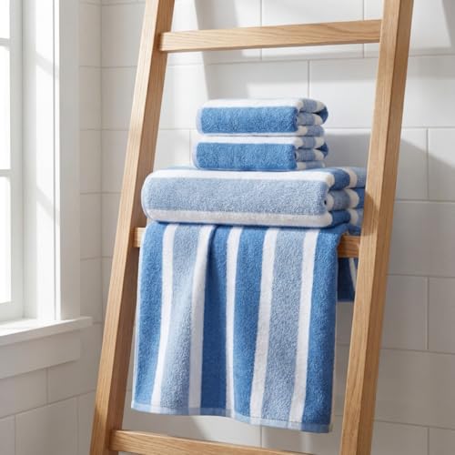 Premium 5-Piece Bath Towel Set | 100% Microfiber Ultra Soft & Quick Dry | Large Bath Towels, Hand Towels & Washcloths for Bathroom, Spa, Gym, | 1 Bath, 2 Hand, 2 Washcloths | Blue - color: Blue, size: 5 Pcs
