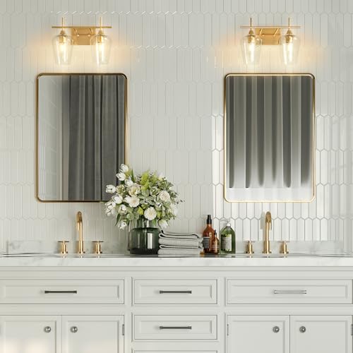 VONLUCE 2 Light Bathroom Vanity Light Fixture,Brushed Gold | Wine Glass Shades, E26 Sockets, Easy to install, Vanity Lights for Bathroom Bedroom Hallway Living Room - color: Gold, size: 2-Light