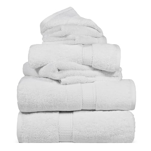 SUPERIOR Egyptian Cotton Ultra Plush & Absorbent, 6 Piece Set, White | Quick Dry, Soft Luxury Towel Set, Bath Essentials, Guest Bath, Spa, 2 Bath, 2 Hand, 2 Face Towels, Madeline Towels - color: White, size: 6-Piece Towel Set