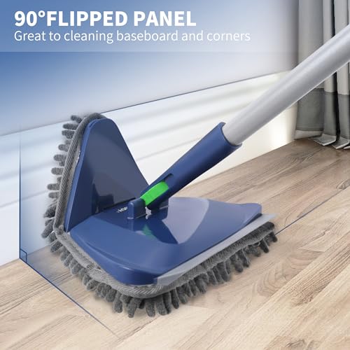 BOOMJOY Wall Cleaner Mop with 82 Inches Long Handle, Baseboard Cleaner Tool Duster with Squeegee, Ceiling Cleaning Tool with 6 Replacement Pads for Painted Walls, Window, Floor - Blue - color: Blue