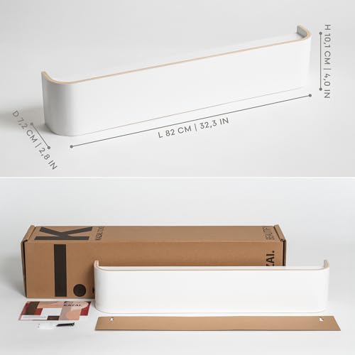 Kazai. Wall-Mounted Coat Rack 'Toke' - Modern Design Coat Rack with Hidden Wall Hooks - Solid Wood Veneer Panel Coat Hanger - White - color: White, size: 8 Hooks
