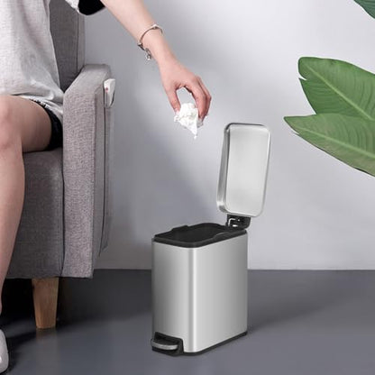 BestOffice Bathroom Trash Can with Lid, 1.3 Gallon Step Pedal Small Trash Can, Stainless Steel Trash Bin for Bathroom, Bedroom, Kitchen, Office (5L) (1 Pack) - color: Stainless Steel