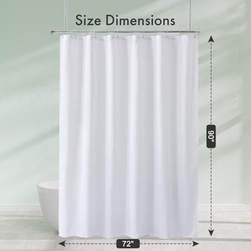 Extra Long Shower Curtain Liner Washable 72x90 Inches, Tall Shower Liner Fabric with 2 Bottom Stones, Waterproof 2-in-1 Shower Curtain and Liner, 12 Grommet Holes, Hotel Quality, White - color: White, size: 72"W x 90"L (Pack of 1)