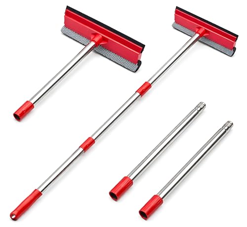 Window Squeegee, 2-in-1 Window Cleaner with 55" Extension Poles, Window Washing Kit, Glass Door Cleaner, Multi-Use Car Windshield Cleaning Tool with Long Handle for High Outdoor Windows - size: Multi-Section Squeegee