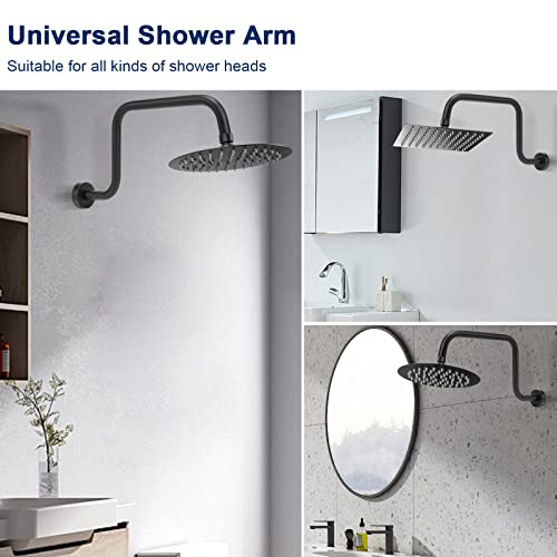 NearMoon S Shape Shower Extension Arm with Flange, Stainless Steel High Rise Shower Head Extender Pipe, Horizontal Extension Standard 1/2" Connection- Bathroom Accessory, 16 Inch (Matte Black)