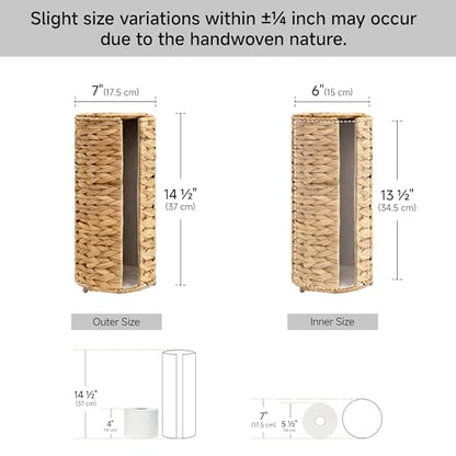 StorageWorks Water Hyacinth Free Standing Toilet Paper Holder Stand for Bathroom, 3 Rolls of Toilet Tissue Storage with a Built-in Cloth Lining, Toilet Roll Holder Stand with Lid | Decorative 3 Rolls of Toilet Tissue Storage with a Built-in Cloth Lining,