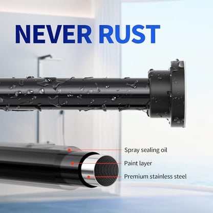 Mcrbeay Shower Curtain Rod, 1" Diameter Heavy Duty Tension Shower Rod, Non Slip Adjustable 28-46 inch No Drilling Shower Curtain Rods Spring Tension For Bathroom, Shower Stall, No Rust, Black - color: Black, size: 28-46 Inches
