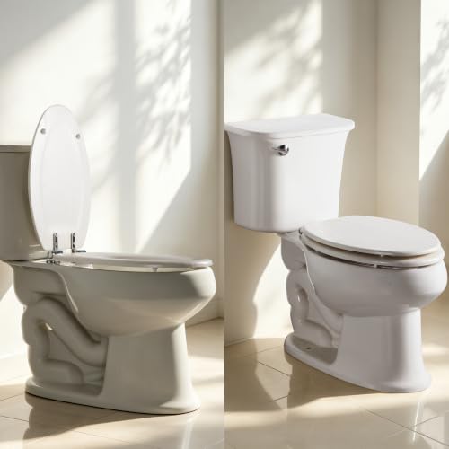 Angel Shield Elongated Wooden White Toilet Seat Quiet Close 18.5" | Quick Release Metal Hinges, Adjustable Fit for Standard Elongated Toilets, Easy to Install&Clean - color: White Wood, size: Elongated