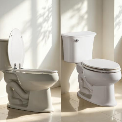 Angel Shield Elongated Wooden White Toilet Seat Quiet Close 18.5" | Quick Release Metal Hinges, Adjustable Fit for Standard Elongated Toilets, Easy to Install&Clean - color: White Wood, size: Elongated