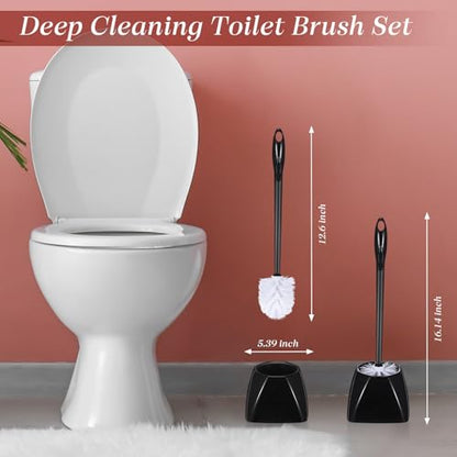 FoldTier 15 Sets Toilet Holder and Brush Set 16.14 Inch Toilet Bowl Cleaner Brush with Caddy Bathroom Scrub Plastic Scrubber with Long Handle for Bathroom Cleaning, Easy to Assemble (Black) - color: Black