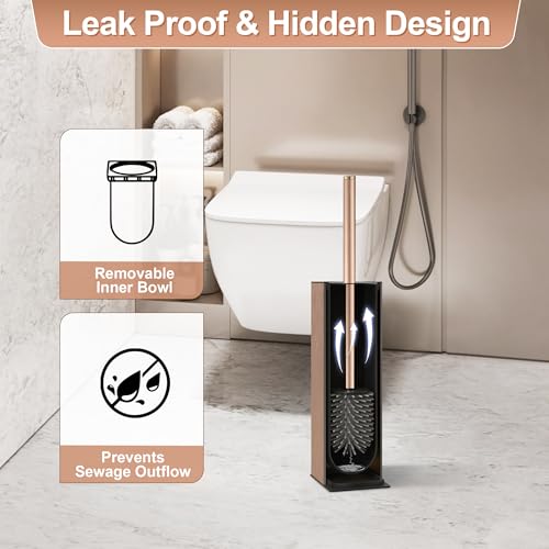 Toilet Brush and Holder Set Rose Gold Freestanding for Bathroom - color: Rose Gold