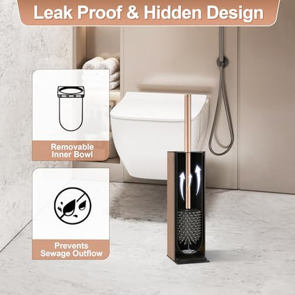 Toilet Brush and Holder Set Rose Gold Freestanding for Bathroom - color: Rose Gold