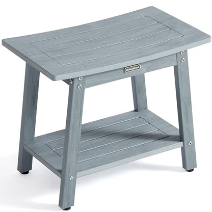 HDPS Shower Bench Seat Waterproof Shower Stool for Inside Shower with Shelf | Spa Bathroom Chair Seat with Adjustable Feet, Waterproof, Anti-Rotting, No-Slip, Space-Save, No-Maintenance, Oil-Printed Gray - color: Oil-printed Gray, size: L Size(21*13*18'')