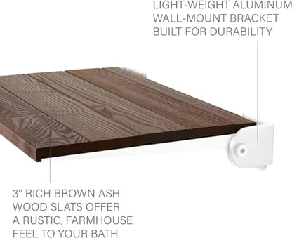 Seachrome 18 inch Silhouette Slimline Folding Wall Mount Shower Bench Seat, Natural Ash Wood Thermacor Seat with Matte Black Frame - color: Walnut Ash Wood With Matte Black Frame