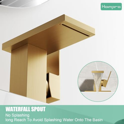 Hoimpro Bathroom Faucet 1 Hole, Single Handle Sink Faucets Brushed Gold | Widespread Vanity Faucet with 6 Inch Deck Plate Pop-up Drain & cUPC Supply Line Stainless Steel, for Vanity RV Restroom - color: Brushed Gold