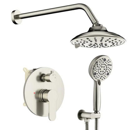 EMBATHER 8'' Shower System with Handheld & Trim Kit, Brushed Nickel | 2-IN-1 Shower Faucet Set, 3-Mode Shower Head, 8-Setting Handheld Spray, Pressure-balanced Valve & Trim Kit - color: Brushed Nickel, size: 8 Inch